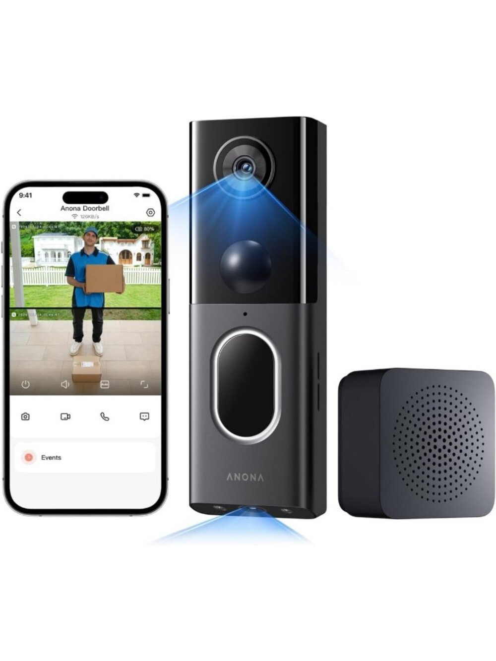 Wireless Dual Cam Video Doorbell Camera with Chime - No Subscription Needed